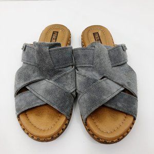 Pikolinos Algar Gray Suede Woven Slide Sandals
